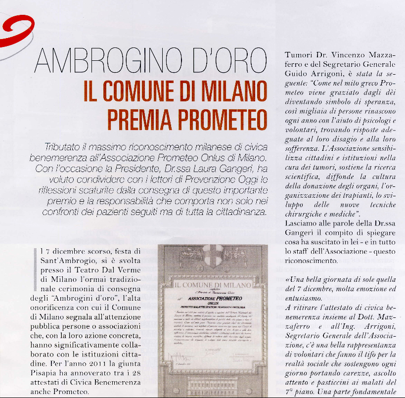 Ambrogino d'oro, il Comune di Milano premia PROMETEO